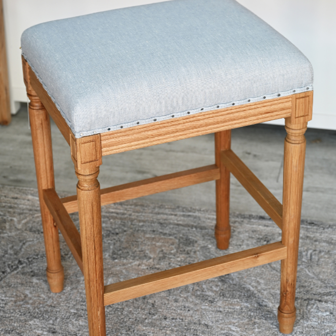 April Backless Stool With Padded Linen Seat