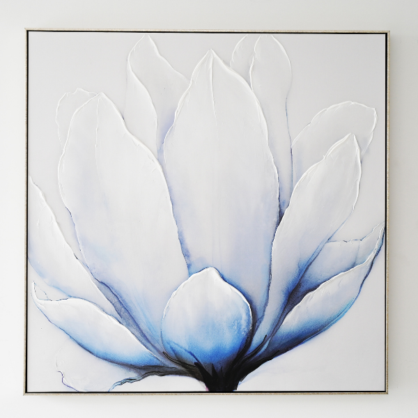 'Azure Bloom' Canvas in Antique Silver Frame