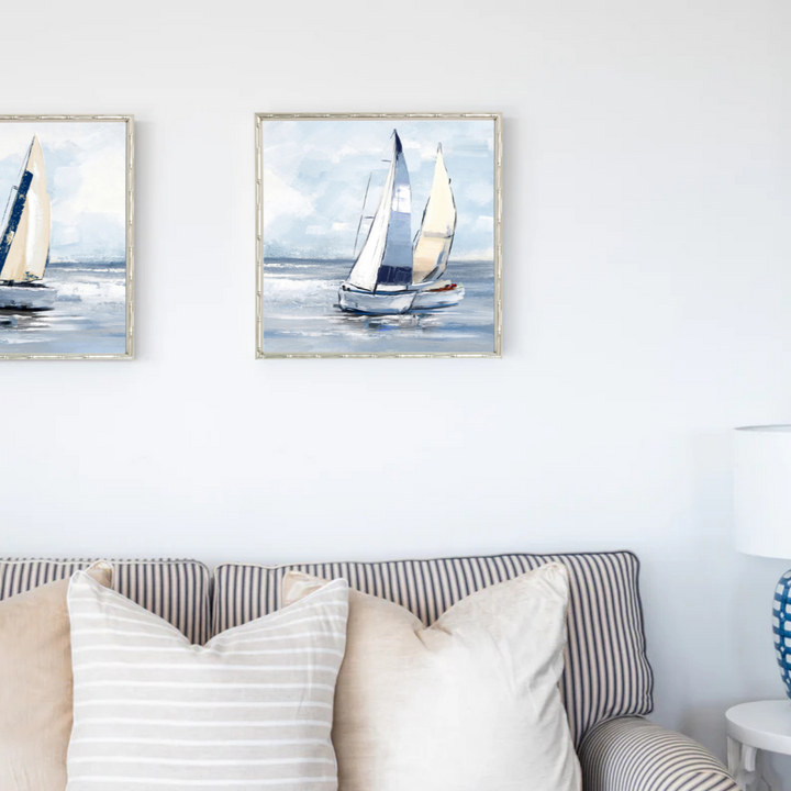 'Sailing Day 2' Small Canvas in Bamboo Champagne Frame