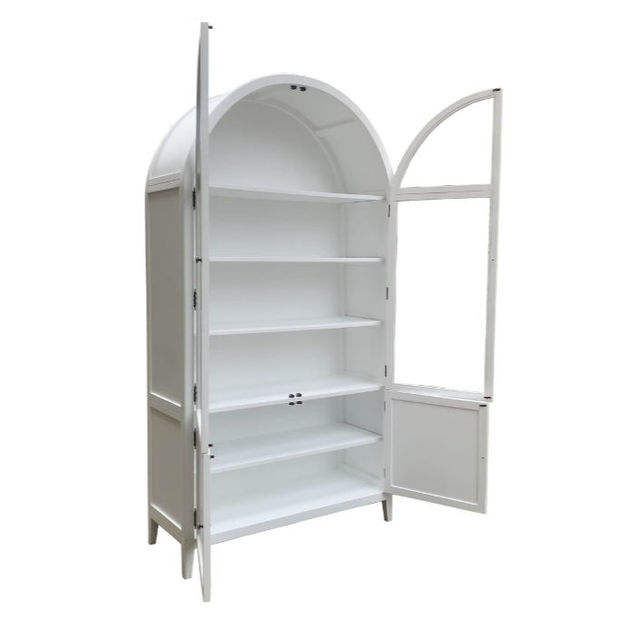 Hamptons arch glass cabinet white