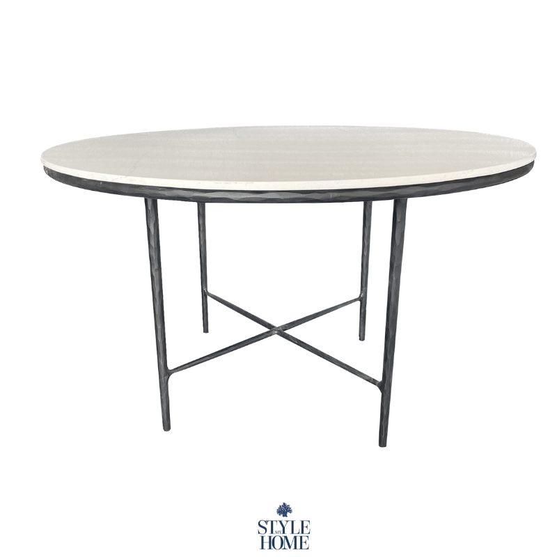 Soho Forged Black Round Dining Table With Marble Top