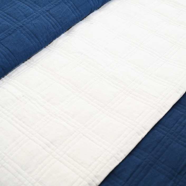 'Alana' Hand Quilted Linen Reversible Bed Cover- Navy and Oatmeal