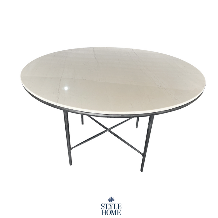 Soho Forged Black Round Dining Table With Marble Top