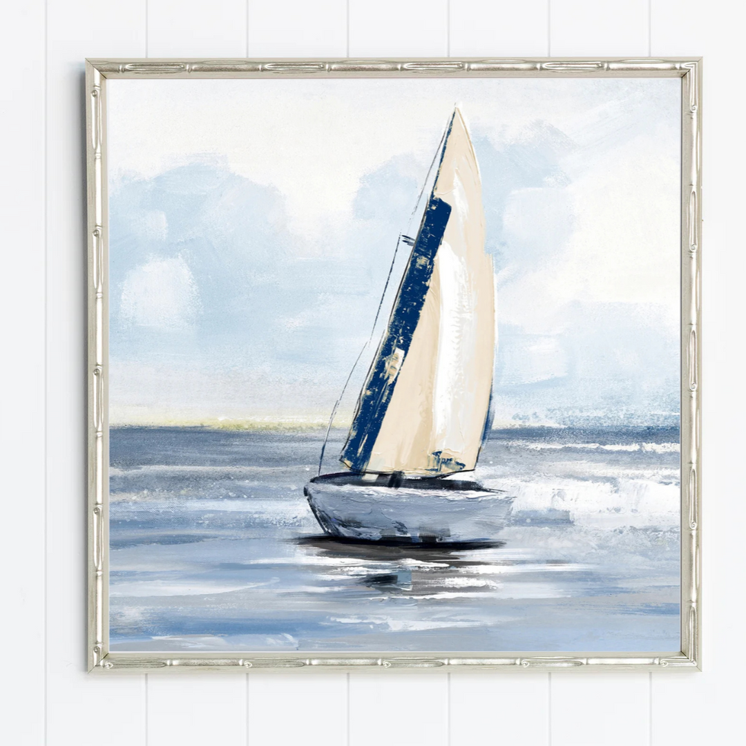 'Sailing Day 1' Small Canvas in Bamboo Champagne Frame