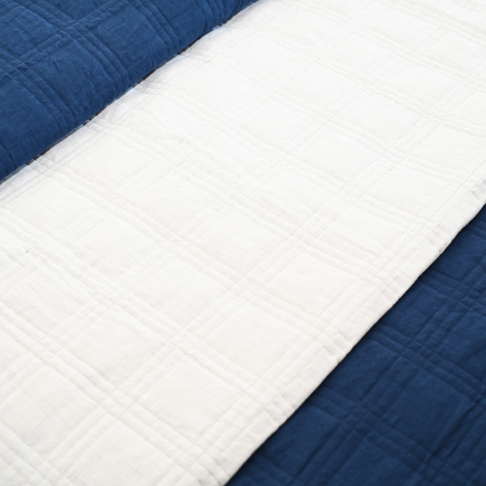 'Alana' Hand Quilted Linen Reversible Bed Cover- Navy and White