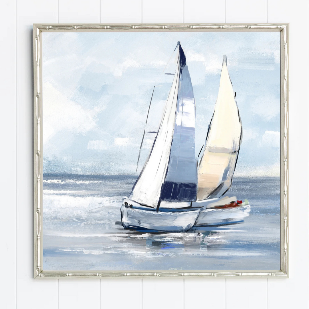 'Sailing Day 2' Small Canvas in Bamboo Champagne Frame