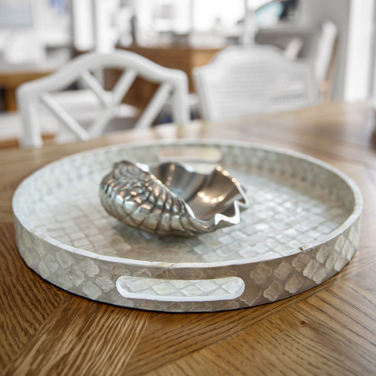 Diamond Round Mother Of Pearl Tray- Neutral/grey