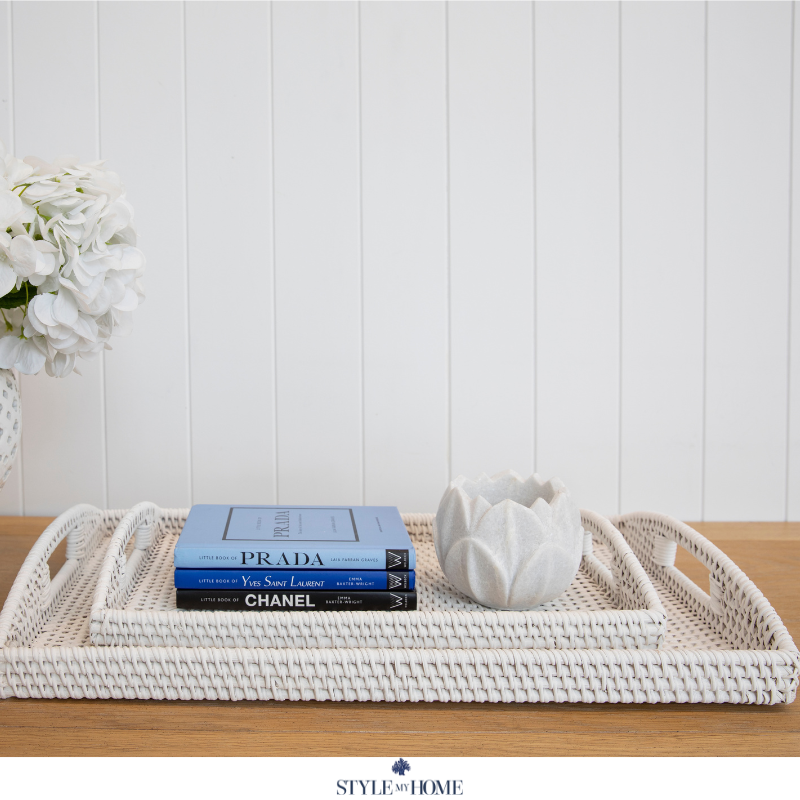 Morning White Rattan Tray Rectangle