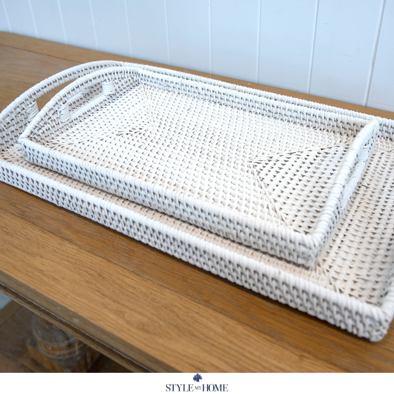 Morning White Rattan Tray Rectangle