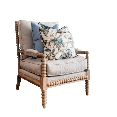 Bobbin Linen And Oak Armchair