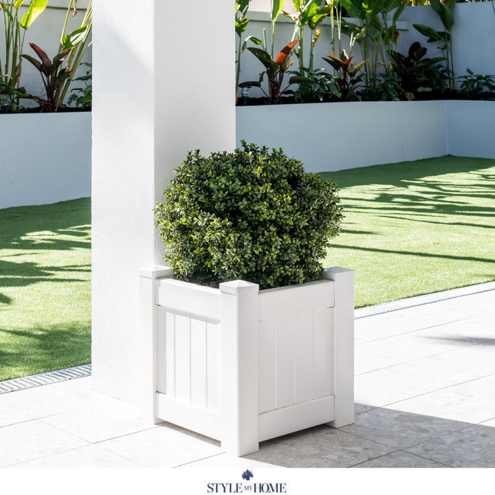 Hamptons Outdoor Square Pvc Planter Box - White