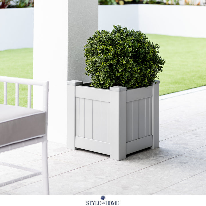 Hamptons Outdoor Square Pvc Planter Box - Dove Grey