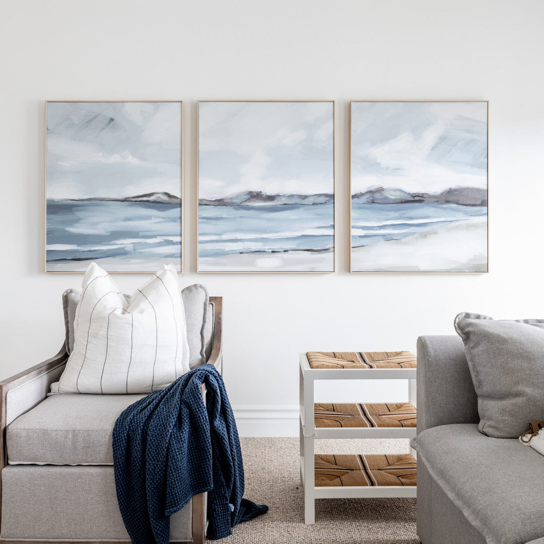 Beachside Stroll Three Piece Canvas In Natural Frame