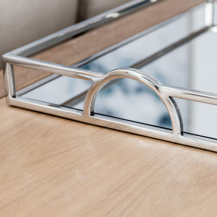 Arch Rectangular Silver Mirrored Tray With Handles