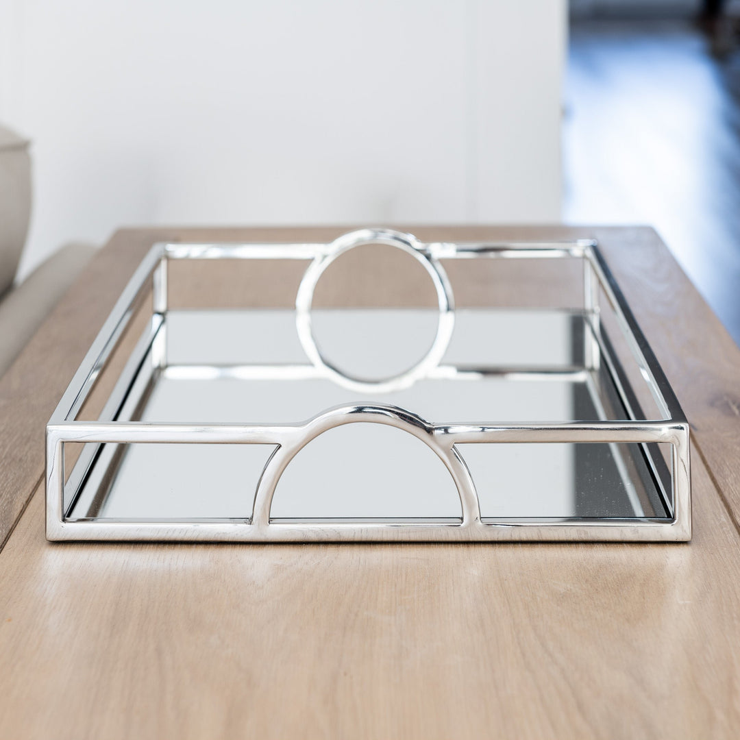 Arch Rectangular Silver Mirrored Tray With Handles