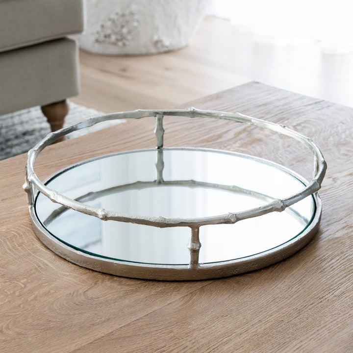 Bamboo Round Silver Mirror Tray