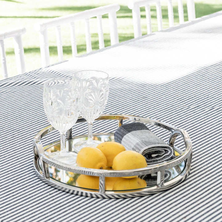 Arch Round Silver Mirrored Tray With Handles