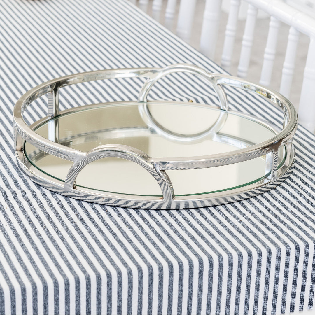 Arch Round Silver Mirrored Tray With Handles