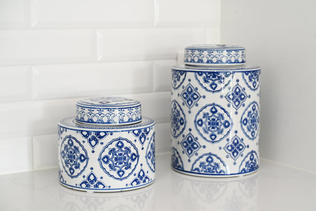 Hamptons blue and white ginger jar