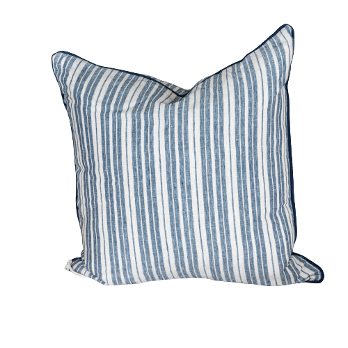 Threads 100percent Linen Square Cushion - Oatmeal With Blue Stripe