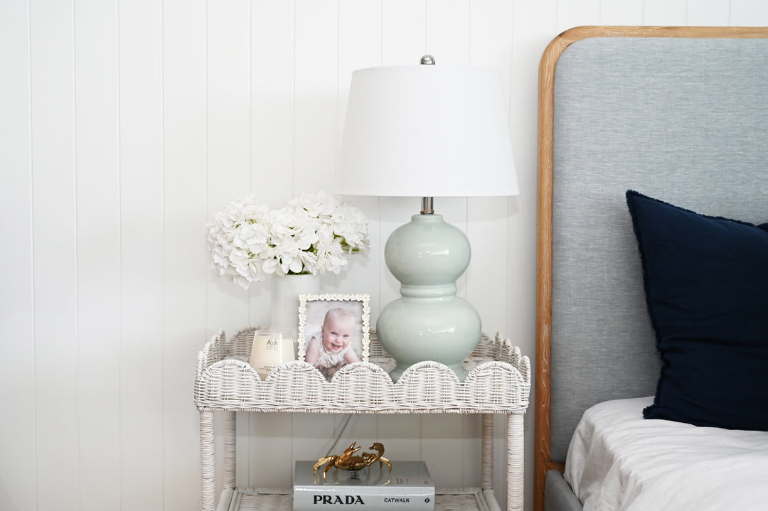 'Scallop' White Rattan Bar Cart