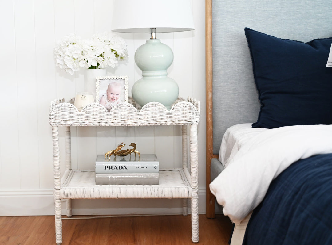 'Scallop' White Rattan Bar Cart