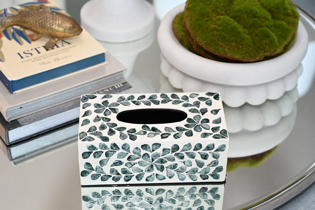 'Vine' Sea Green Mother of Pearl Tissue Box