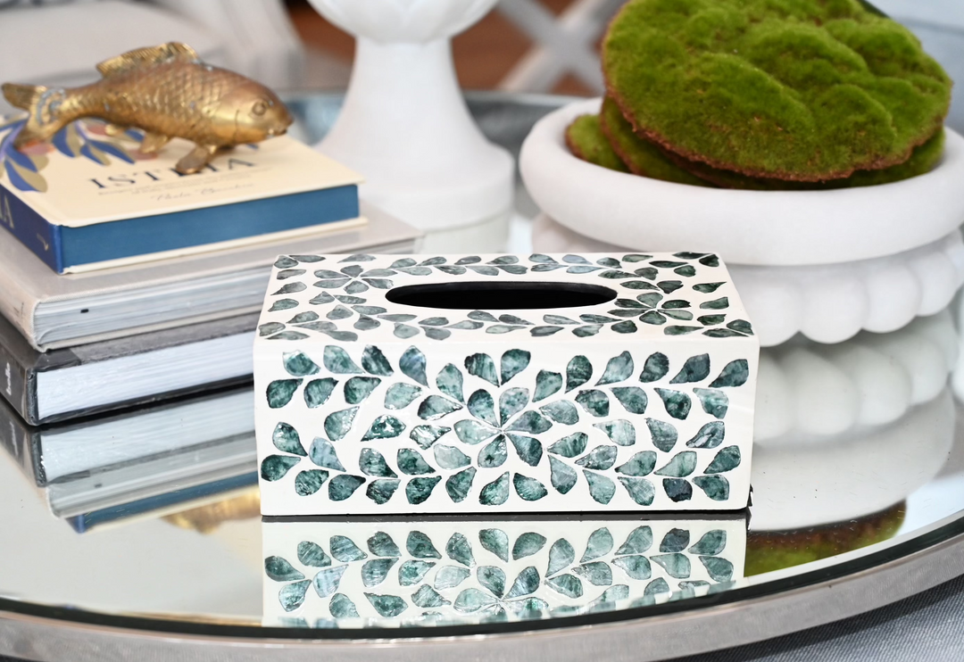 'Vine' Sea Green Mother of Pearl Tissue Box