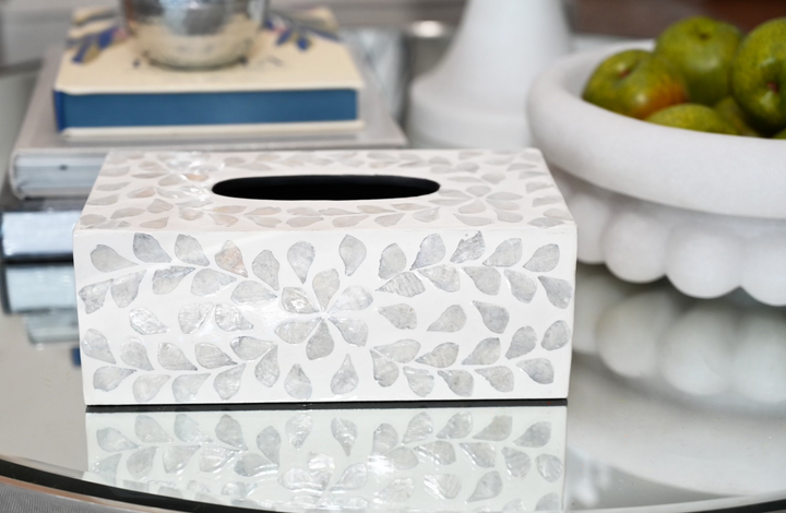 Vine Grey Mother Of Pearl Tissue Box Neutral