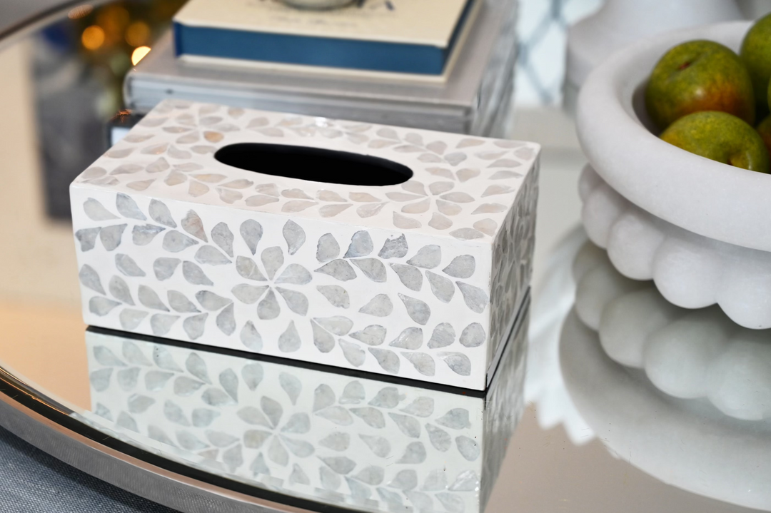 Vine Grey Mother Of Pearl Tissue Box Neutral