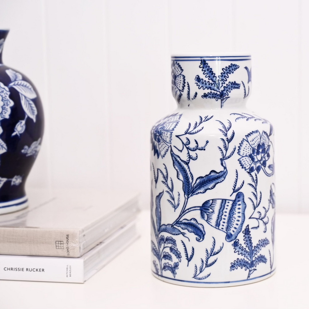 Hamptons blue and white ceramic vase