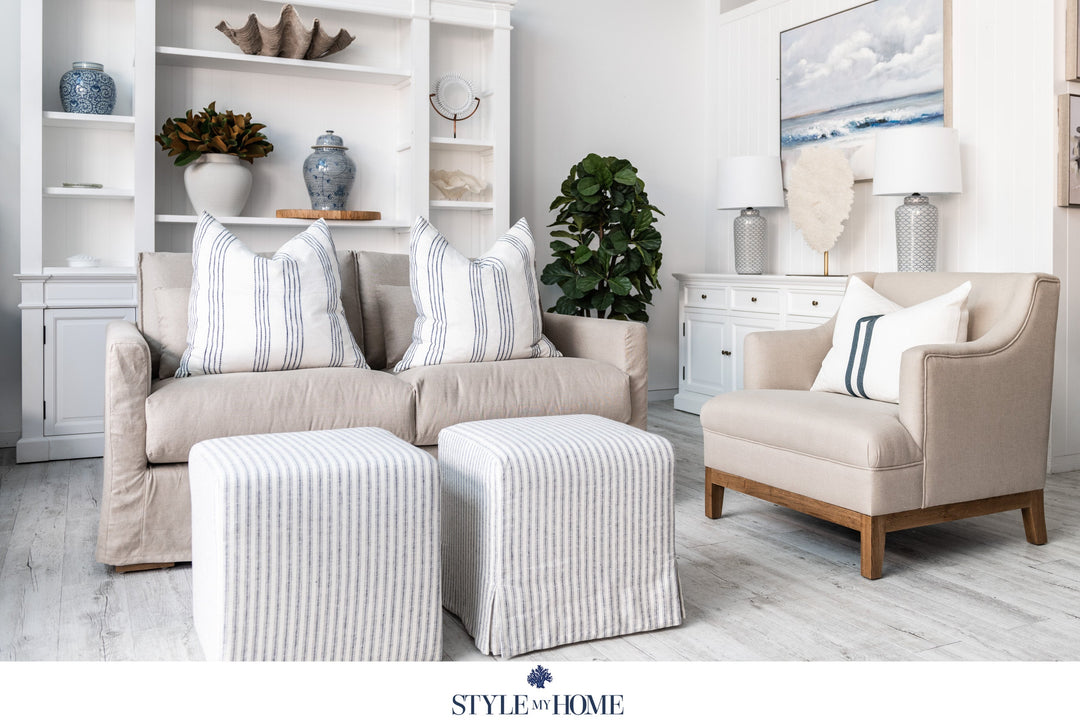 Coastal Hamptons linen slipcover sofa modern