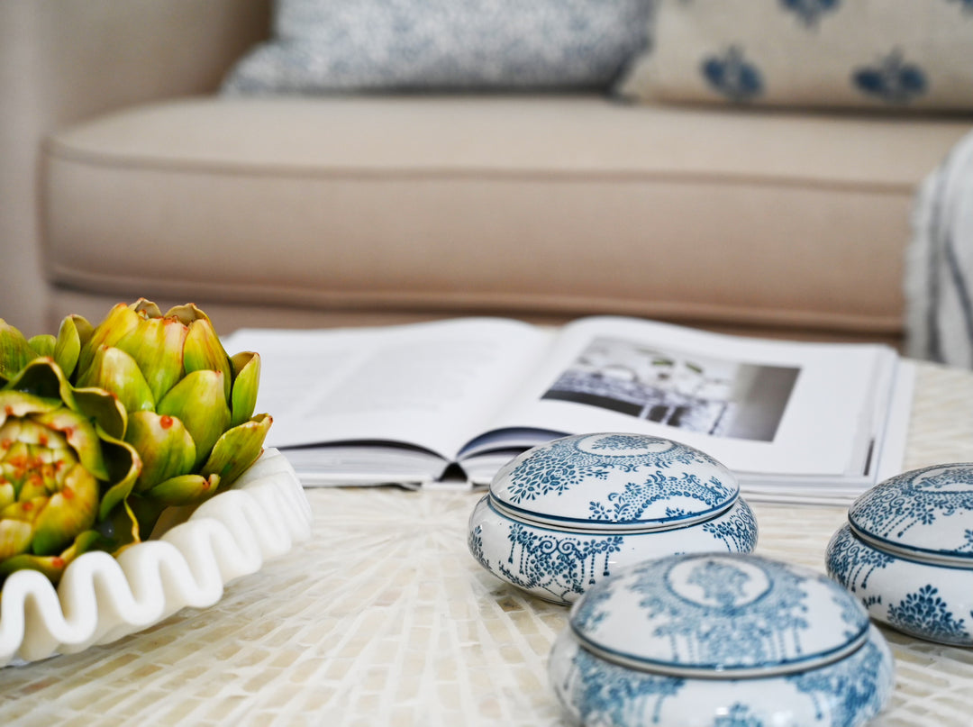 Delicate Scroll Round Ceramic Trinket Box