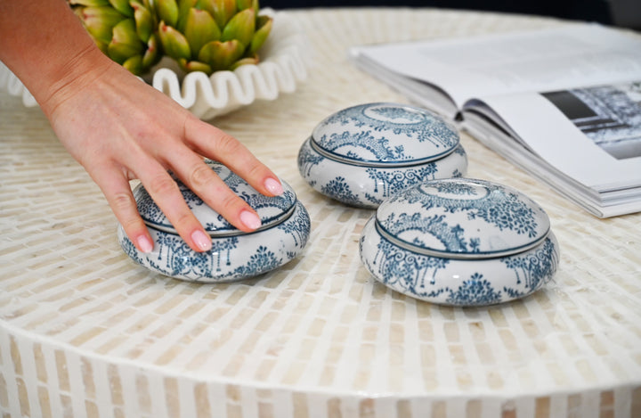 Delicate Scroll Round Ceramic Trinket Box