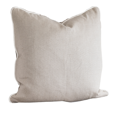 Threads 100percent Linen Square Cushion - Oatmeal With White Piping