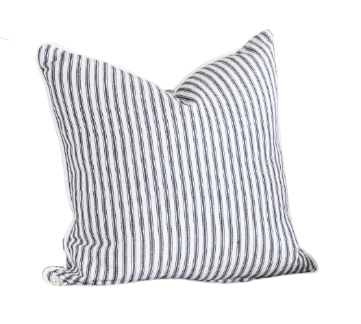 Threads 100percent Linen Square Cushion - Dark Blue Stripe With White Piping