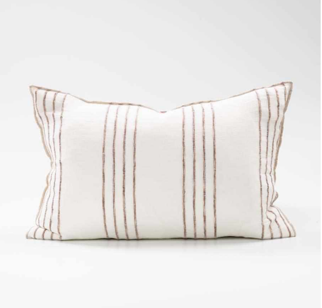 Rock Pool Linen Lumbar Cushion - Natural Stripe