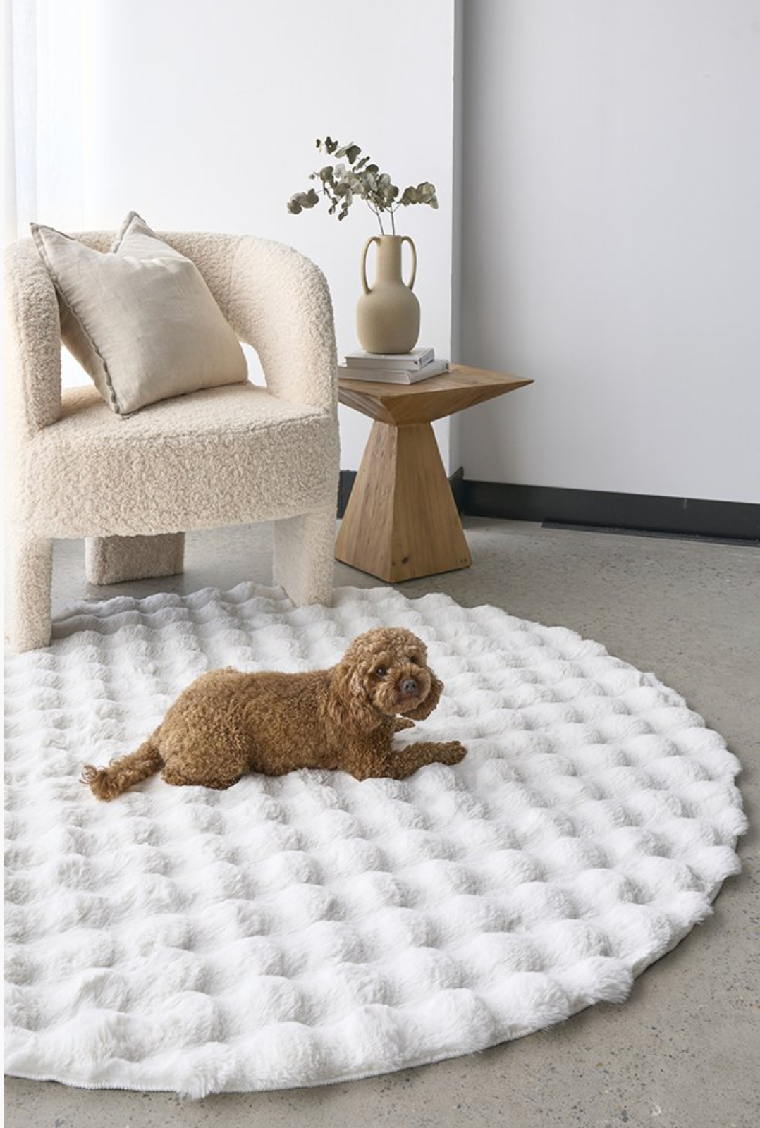 Bubble Round White Washable Rug