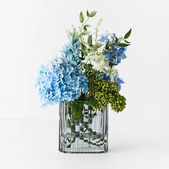 Hydrangea Delphinium Mix In Vase Blue White - Medium Size