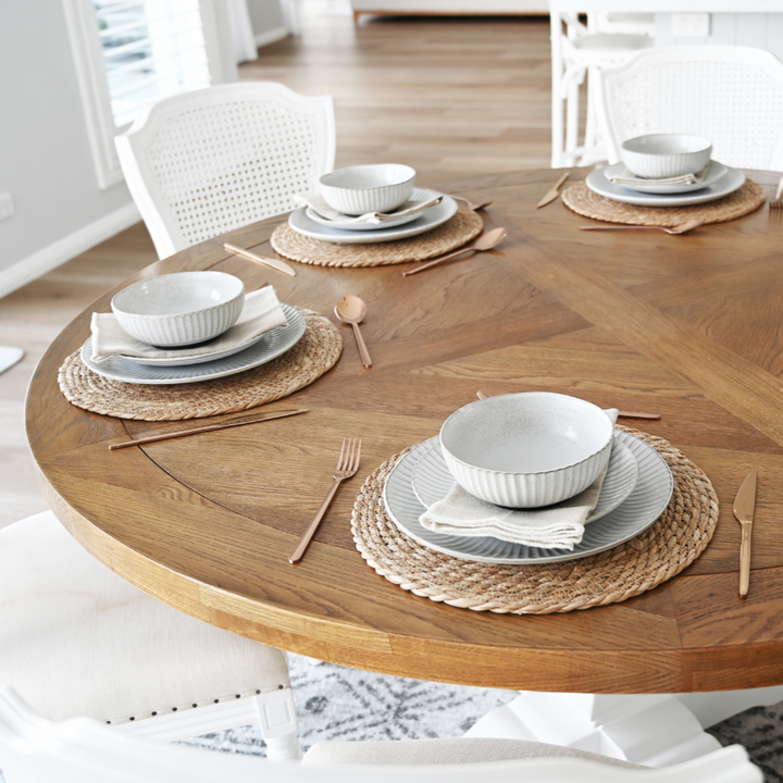 Hannah Parquetry Round Table With White Base