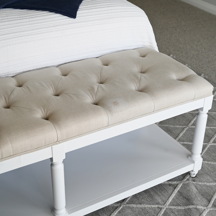 Antoinette Linen Upholstered Oak Bench Seat