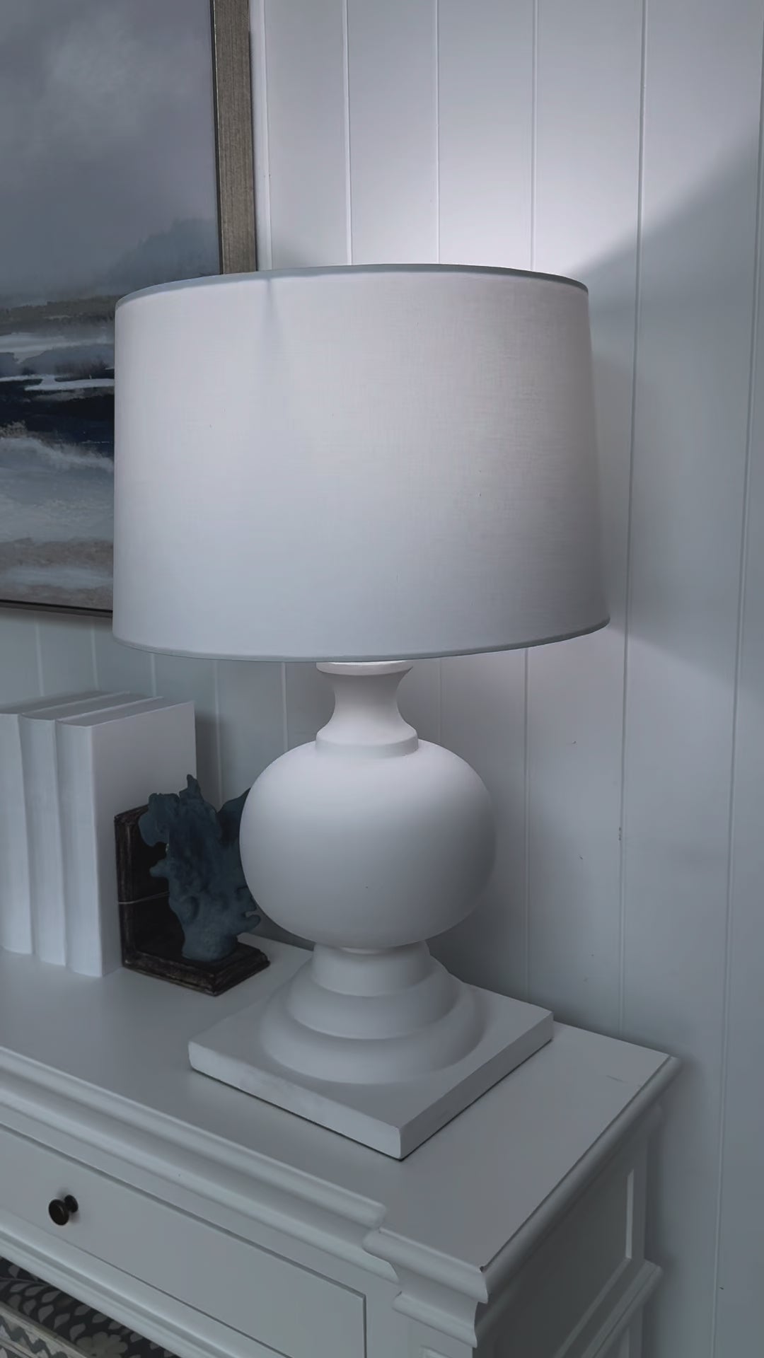 Aspen Turned Wood Table Lamp- Painted White