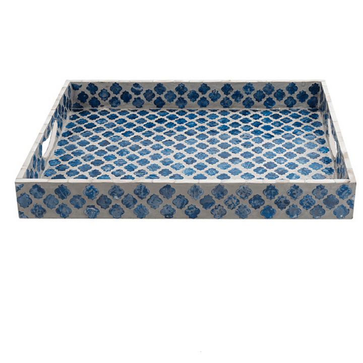 Floral Rectangular Mother Of Pearl Tray- Blue