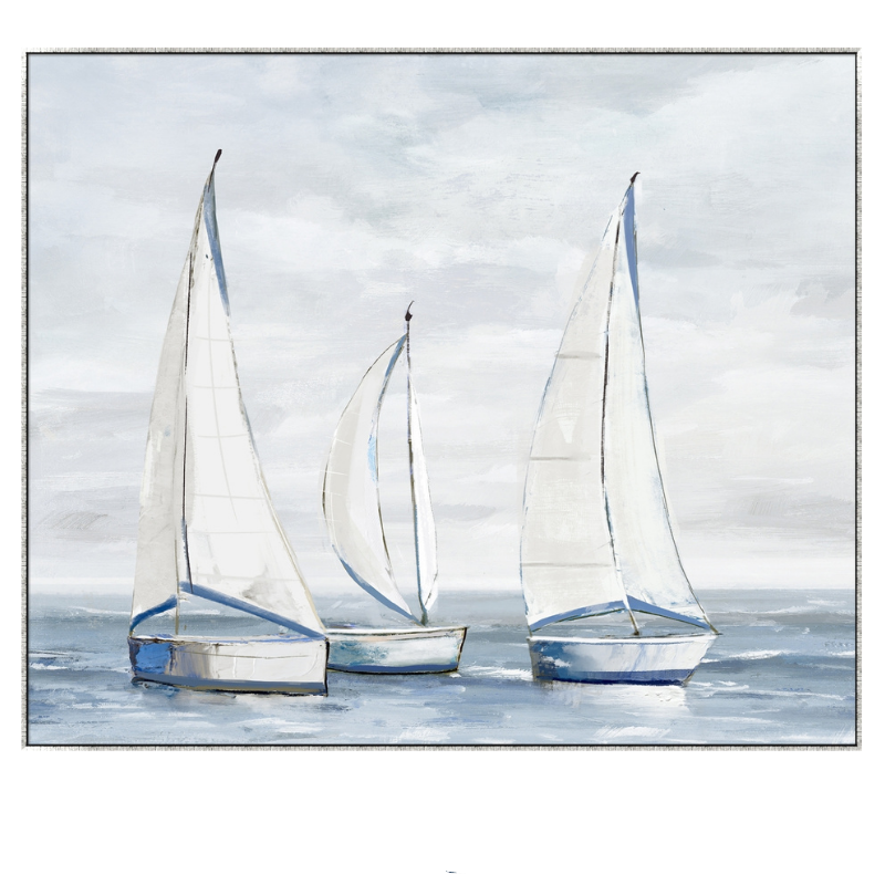 Hand-painted Hamptons seascape style canvas sailing boats