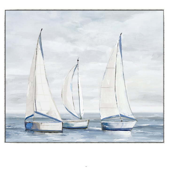 Hand-painted Hamptons seascape style canvas sailing boats