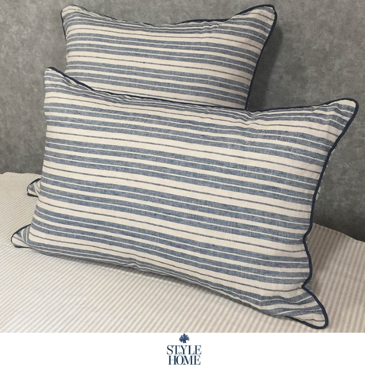 Threads 100percent Linen Square Cushion - Oatmeal With Blue Stripe