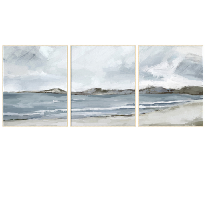 Beachside Stroll Three Piece Canvas In Natural Frame