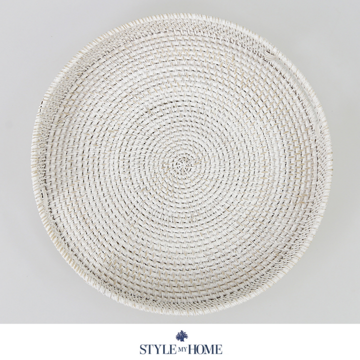 Morning White Rattan Tray Round