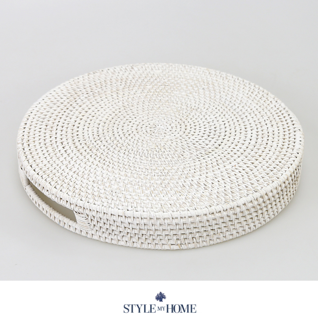 Morning White Rattan Tray Round