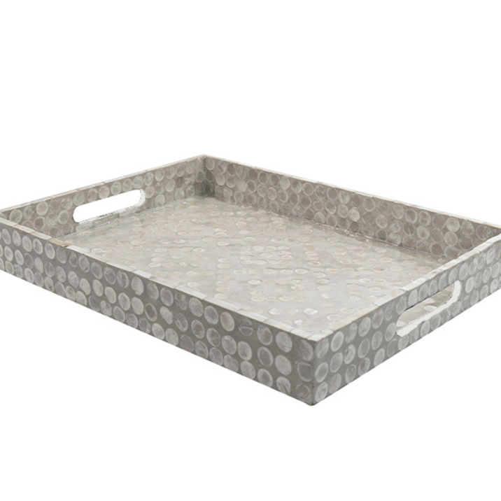 Diamond Rectangular Mother Of Pearl Tray- Neutral/grey